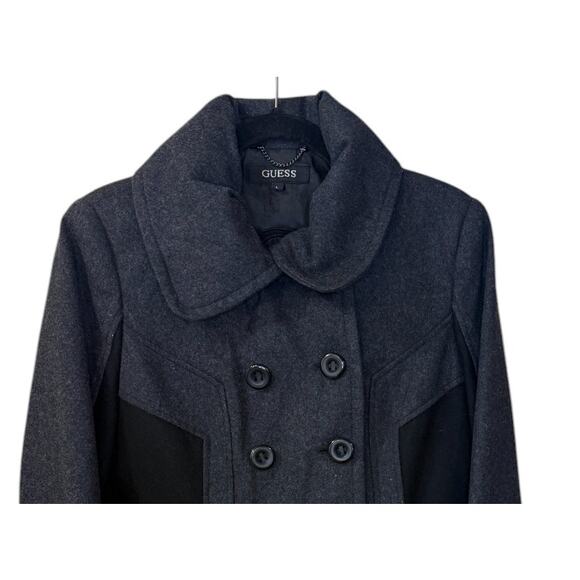 Guess Pea Coat Women Large Gray Black Wool Blend Preppy Winter School Holiday - Picture 2 of 10